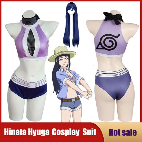 Cosplay Anime jeu Hyuga Hinata Shippuden Cosplay Costume Sexy maillot de bain robe perruque Bikini femmes maillots de bain tenues Halloween carnaval Costume