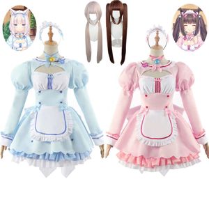 Cosplay Anime Spel Nekopara Vol Chocola Vanille Cosplay Kostuum Pruik Nekomimi Paradise Halloween Lolita Meid Jurk Uniform Roze Blauw