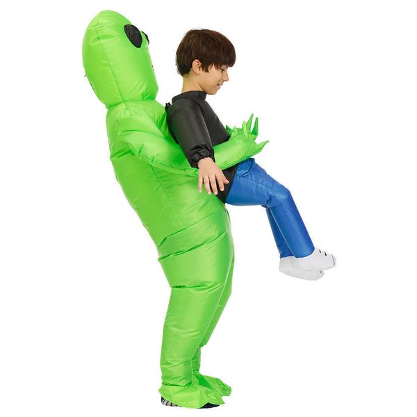 Cosplay Anime Disfraz inflable Green Alien Adulto Niños Divertido Blow Up Traje Fiesta Vestido de lujo Halloween Y0913