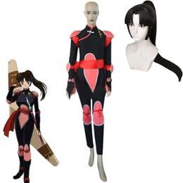 Cosplay Anime Inuyasha Sango Cosplay Kostuum Pruik Volwassen Vrouwen Zwart Rood Jumpsuit Outfit Halloween Carnaval Party Combat Uniform Pak