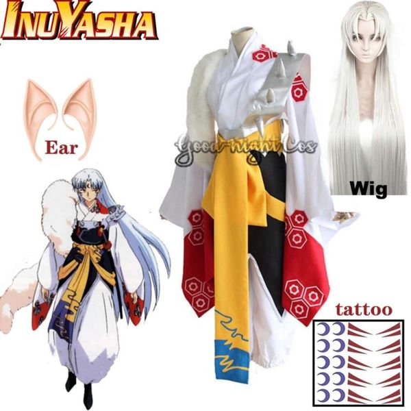 cosplay Anime Inuyasha Sesshomaru Cosplay Sier perruques oreille japonais Kimono pour femmes hommes et adulte Costume Halloween ensemble completcosplay