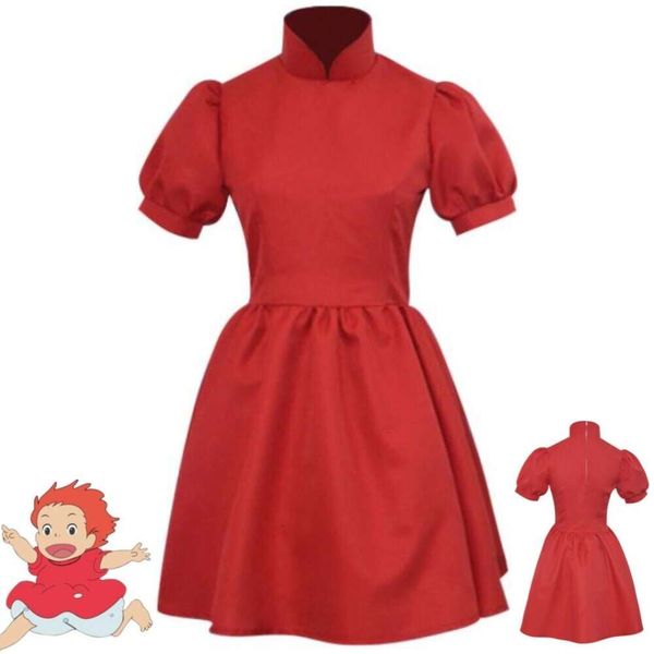 Cosplay película de Anime Ponyo en el acantilado disfraz de Cosplay adulto niño lindo Loli encantador vestido rojo traje de fiesta de Carnaval de Halloween