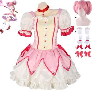 Disfraz de Cosplay de Anime Puella Magi Madoka Magica Girl Kaname, disfraz de Cosplay, peluca rosa, vestido de Pannier, uniforme de combate, traje de Halloween