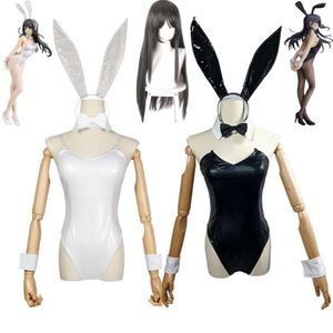 Cosplay Anime Sakurama Mai Cosplay Costume perruque coquin ne rêve pas de lapin fille Senpai blanc noir uniforme Sexy femme Hallowen Costume