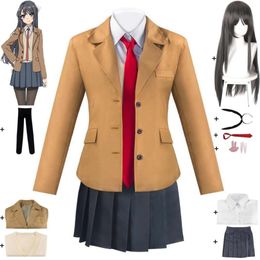 Cosplay de Anime Sakurima Mai Rascal no sueña con chica conejito Senpai, disfraz de Cosplay, peluca, uniforme escolar Jk, traje de juego de rol de Halloween