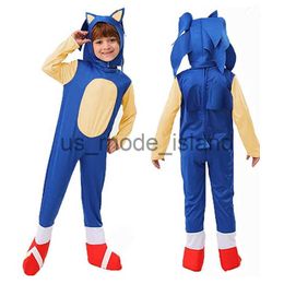 Cosplay anime Sonic the Hedgehog kostuum kinderen fantasiesnelheid cospaly jumpsuit met witte handschoenen cadeau kinderen Halloween -kostuums x0818