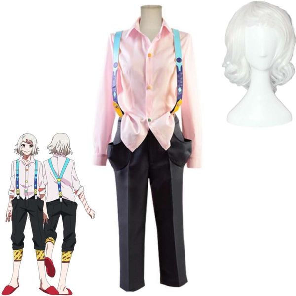 Disfraz de Cosplay de Anime Tokyo Ghoul Juzo Suzuya Rei para niño, peluca blanca, uniforme rosa Ccg, traje de juego de rol para fiesta de Carnaval y Halloween