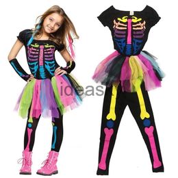 Cosplay aankomst regenboog skelet meisje kostuum peuter funky punky bot kostuum carnaval Purim Halloween kostuum voor kinderen 231005