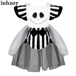 Cosplay Baby Girl Halloween Ghost Costume Flute Sheeves Skull Face Gedrukt scherm Romper Role Playing Party Carnival Drecordl240502