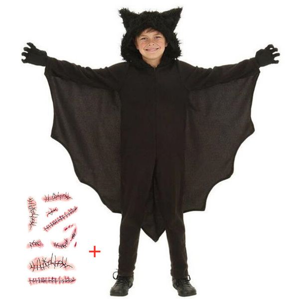 Cosplay Bat disfraz con capucha Halloween Anime Black Bat Deluxe mono para niños juegos Cosplay carnaval guantes ropa 230606