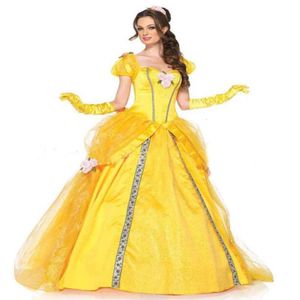 Robe longue jaune Cosplay la Belle et la bête, Costume d'halloween, mascarade de princesse, Costume de carnaval pour adultes