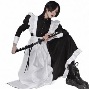 Cosplay noir et blanc vêtements de femme de chambre style britannique ligne de perles lg café femme de chambre COS uniforme 75B6 #