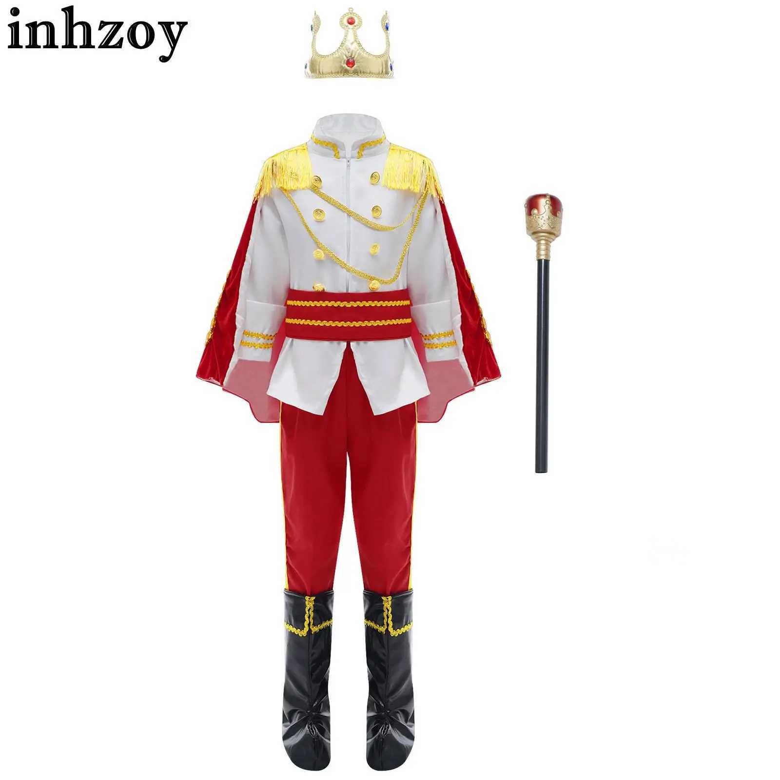 Cosplay-Jungen Prince King Cosplay Kostüm Halloween Outfit Zip-up Jacke Gürtelhose Cape Shoes Cover Crown Zepter Rollenspiele Suitl2405