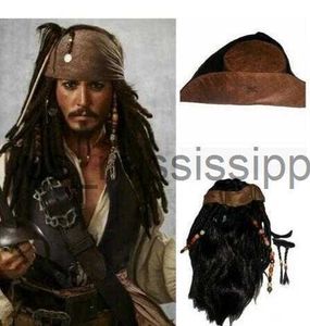 Cosplay Captain Jack Costume Props For Men Adult unisex Pirate Sparrow pruiken hoed van de Caribische Halloween -accessoires aankleden