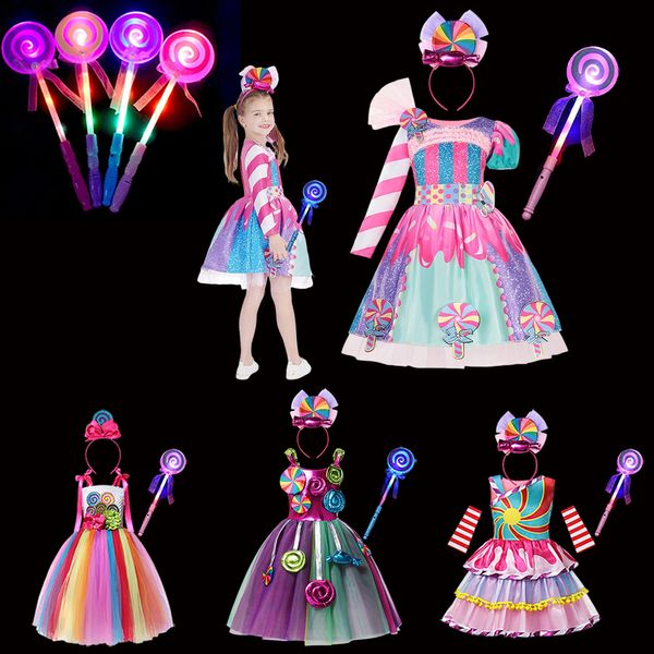 Cosplay Carnaval Bonbons Robe pour Filles Pourim Festival Fantaisie Lollipop Costume De Fête Enfants D'été Tutu Robes Dressy Party Robe De Bal 230403