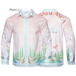 cosplay casablanca chemises français léger luxe haut de gamme tacheté chien jardin paysage à manches longues hommes coquin beau chemise décontractée