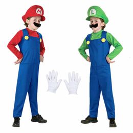 Cosplay Kind Anime Grappige Halloween Kostuums Super Mari Luigi Brother Kostuum Kids Fancy Cosplay Jumpsuit 230606