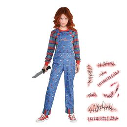 Cosplay Chucky Costumes Children Backpacks Toddler -kostuum Stuur Scar Tattoo Stickers Halloween Kids cadeau 230818