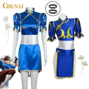 Cosplay Chun Li robe Costume jeu SF Chunli jeu de rôle bleu Qipao tenue ensemble complet Jackie Kung Fu Halloween Costume de fête pour le plaisir