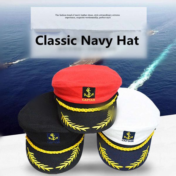Chapeau de Cosplay classique de la marine pour adultes et enfants, casquette plate de capitaine de marin brodée, déguisement de remise de diplôme