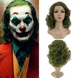 Cosplay clown joker vlek groen halflang krullend haar cos pruik Halloween hoofddeksel