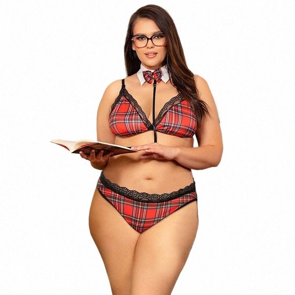 Cosplay Comedy Lover Costume Plaid Sexy Soutien-gorge Vêtements Érotiques Nouveau Style Collège Sous-vêtements pour femmes Jeu de rôle Uniforme Trois Pièces R1BO #