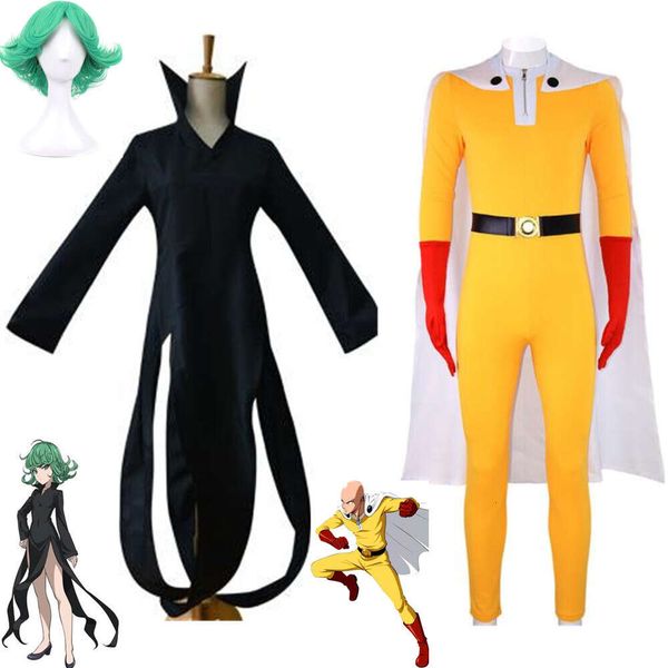 Cosplay Cosplay Anime One Punch Man Saitama Tm Senritsu No Tatsumaki Costume Halloween japonais robe noire perruque combinaison tenues Costume