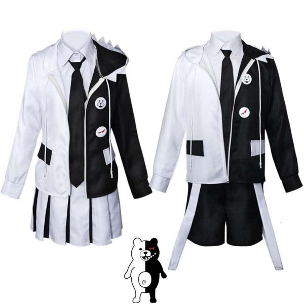 Cosplay juego Danganronpa V Killing Harmony Monokuma disfraz Anime escuela Jk uniforme Halloween traje blanco y negro