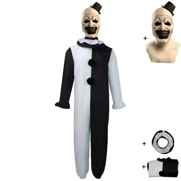 Cosplay Cosplay film Terrifier Art le Costume de Clown masque noir et blanc combinaison body terreur Horrible tenue Hallowen Costume