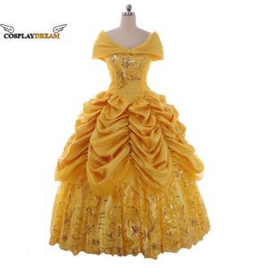 Cosplay Cosplay Prinses Gouden Jurk Gele Baljurk Jurk Op maat gemaakte Belle Jurk voor volwassen vrouwen Anime Schoonheid Cosplay Gele Jurk Plus SizeCosplay