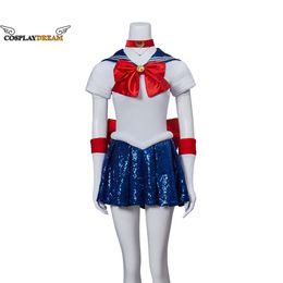 Cosplay Cosplay Usagi Disfraz de Cosplay Traje Traje Luna Brillante Disfraz de Marinero de Tokio Vestido con Purpurina de Lentejuelas Traje de Marinero Uniforme Escolar para niñas VestidoCosplay