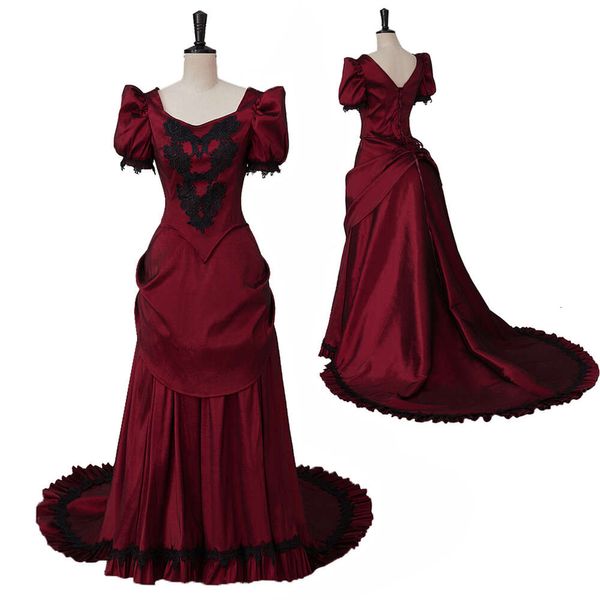 Cosplay Cosplay Vestido de fiesta victoriano rojo bullicio Vestido de noche vintage Vestido de fiesta con cuello cuadrado rojo gótico Vestido de bella sureña Ropa de HalloweenCosplay