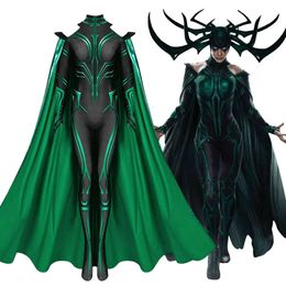 Cosplay kostuum Thor Ragnarok superschurk Hela jumpsuit bodysuit mantel pak Halloween kostuums voor volwassen vrouwen