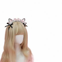 cosplay schattige katten oor haar hoepels nacht feest anime lolita haarband hoofdbanden kanten boog meisje haar accessoires maid haarband g3uw#