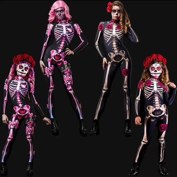 Cosplay Tag der Toten Frauen Scary Ghost Kostüm Rose Skelett Halloween Sexy Teufel Overall Mädchen Karneval Party Kleidung für Erwachsene kind 231023