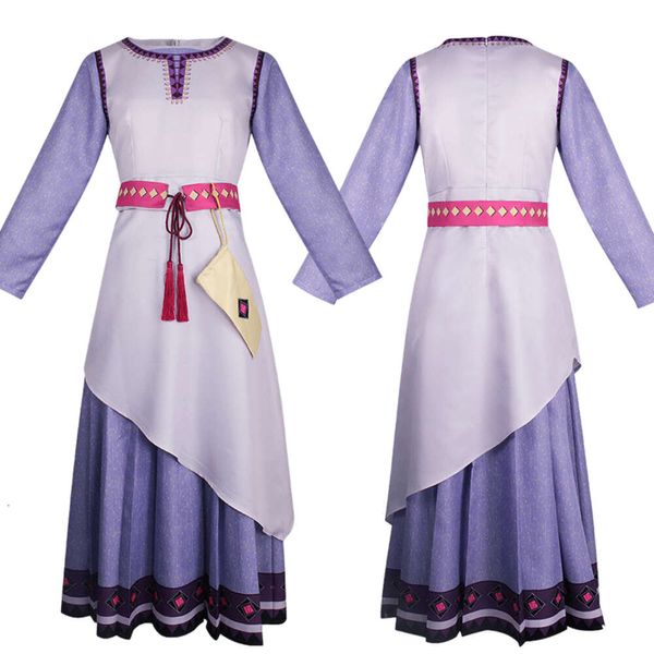 Robe de Cosplay Anime Asha princesse pour adultes, robes longues violettes, Costume d'halloween pour femmes