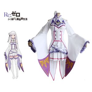 Cosplay Emilia Cosplay Re: Zero Himeru Isekai Seikatsu, commencer la vie dans un autre monde, Anime japonais, costume blanc