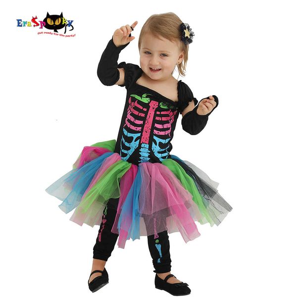 cosplay Eraspooky 2-4T Vestido tutú de esqueleto para niños pequeños Disfraz de Halloween aterrador para niños Bebé niña Punky Bone Cosplay Traje de carnavalcosplaycosplay