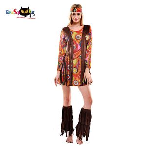 cosplay Eraspooky 60s 70s Peace and Love Retro Hippies Cosplay Halloween Kostuum voor vrouwen Bloemen Disco Jurk Hoofdband Carnaval Outfitcosplay