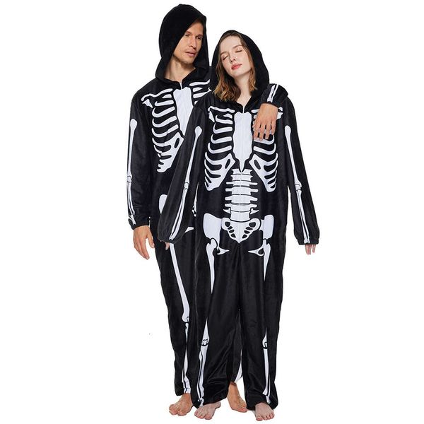 cosplay Eraspooky Adulte Squelette Pamas Femmes Onesie À Capuche Hommes Vêtements De Nuit Halloween Costume Couple Combinaisons Carnaval Pourim Fantaisie Dresscosplay