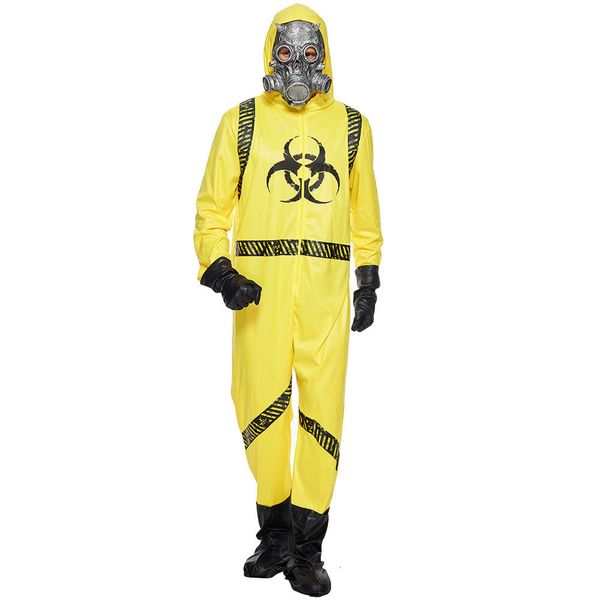 cosplay Eraspooky Biohazard Uniforme Masque à Gaz Costume d'Halloween pour Adulte Combinaison Jaune avec Capuche Party Game Room Escape NPC Propscosplay