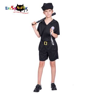 cosplay Eraspooky Black Boys Policeman Cosplay Disfraz de Halloween Niños Policías Oficial Uniforme Niños Carnaval Fiesta Disfraces Hatcosplay