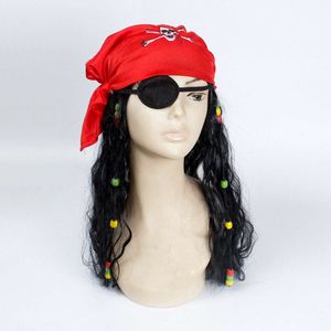 cosplay Eraspooky Peluca de pirata caribeño Jack Sparrow Sombrero de cosplay Parche en el ojo Accesorios para disfraces de Halloween Fiesta para niños adultos Disfracescosplay