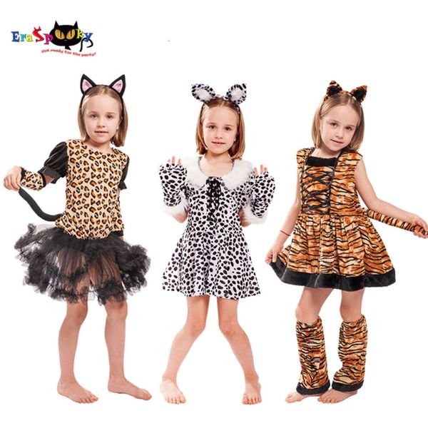 cosplay Eraspooky Lindo Animal de Dibujos Animados Cosplay Niñas Tigre Vestido de Leopardo Disfraz de Halloween para niños Traje de Carnaval de Navidad Diademacosplay