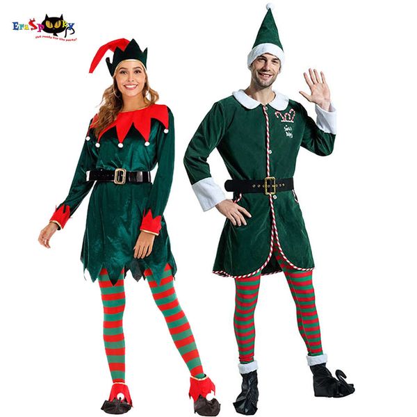 cosplay Eraspooky Deluxe Santa Claus Helper Cosplay Vestido de Mujer Disfraz de Elfo de Navidad Verde para Adultos Taller de Navidad Trajes de Año Nuevo Mencosplay