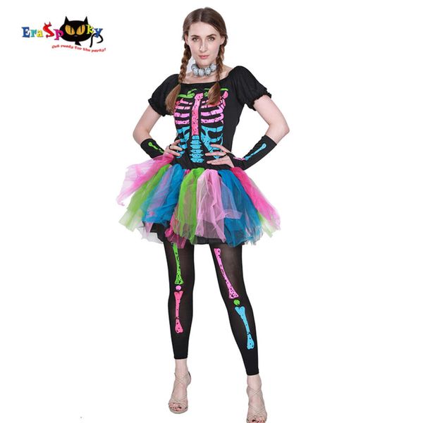 cosplay Eraspooky Costumes d'Halloween pour femmes Cosplay Funky Punky Bones Crâne Squelette Costume d'Halloween Robe et Leggings Setcosplay