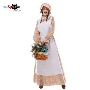 cosplay Eraspooky Costume de pionnier des prairies médiévales pour femmes, village victorien, tante, tablier floral, robe, bonnet, tenue historique d'Halloween, cosplay