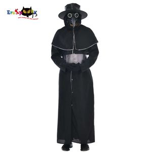 cosplay Eraspooky Middeleeuwse Steampunk Plague Doctor Kostuum Gewaad Volledige Set Mannen Gothic Vogelsnavel Latex Maskers Hoed Halloween Outfit voor Adultcosplay