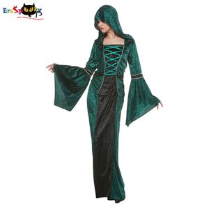 cosplay Eraspooky middeleeuwse vrouwen tovenaarskostuum smaragdgroene heks cosplay outfits Halloween Victoria godin jurk met capuchon voor carnavalcosplay