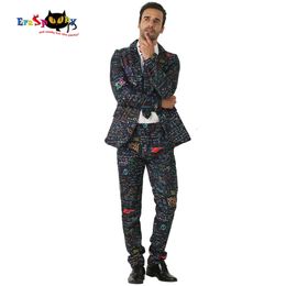 Cosplay Eraspooky Terno de Halloween dos homens Traje Impressão Einsten Jaqueta Calças Gravata Cosplay Adulto Cavalheiro Masculino Carnaval Festa Fantasia Dresscosplay